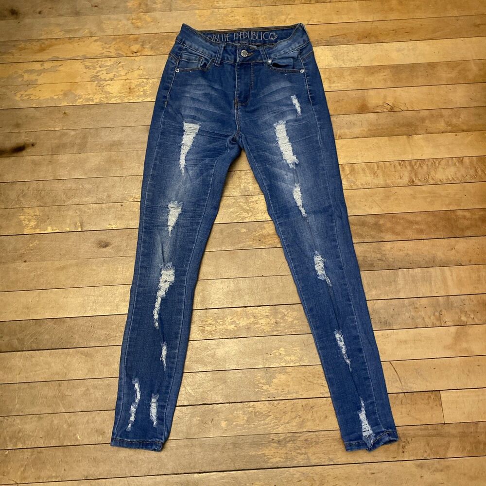 Blue Republic Jeans Women’s Size 1 Distressed Skinny Medium Wash